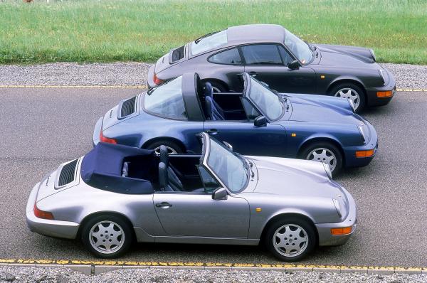 The 1990 line-up of 911's: Carrera 4 Cabrioler, Carrera 4 Targa and Carrera 4 coupe